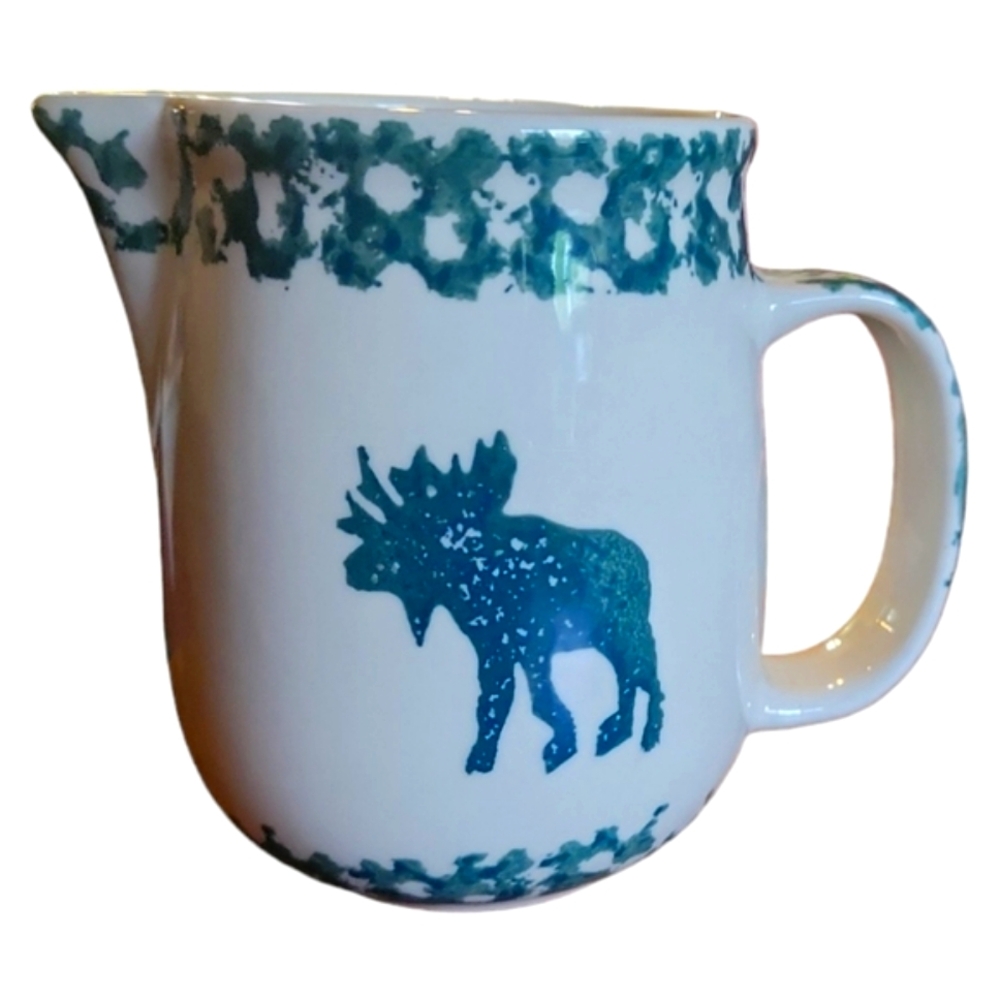 1 Vtg Coffee Creamer Folkcraft Moose Country Tienshan Stoneware Green